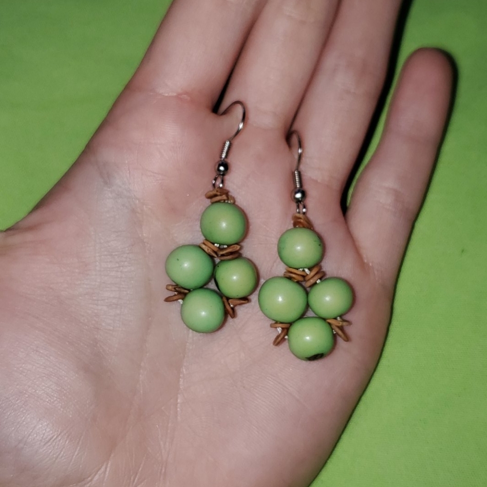 Bamboo handmade green dangle earrings